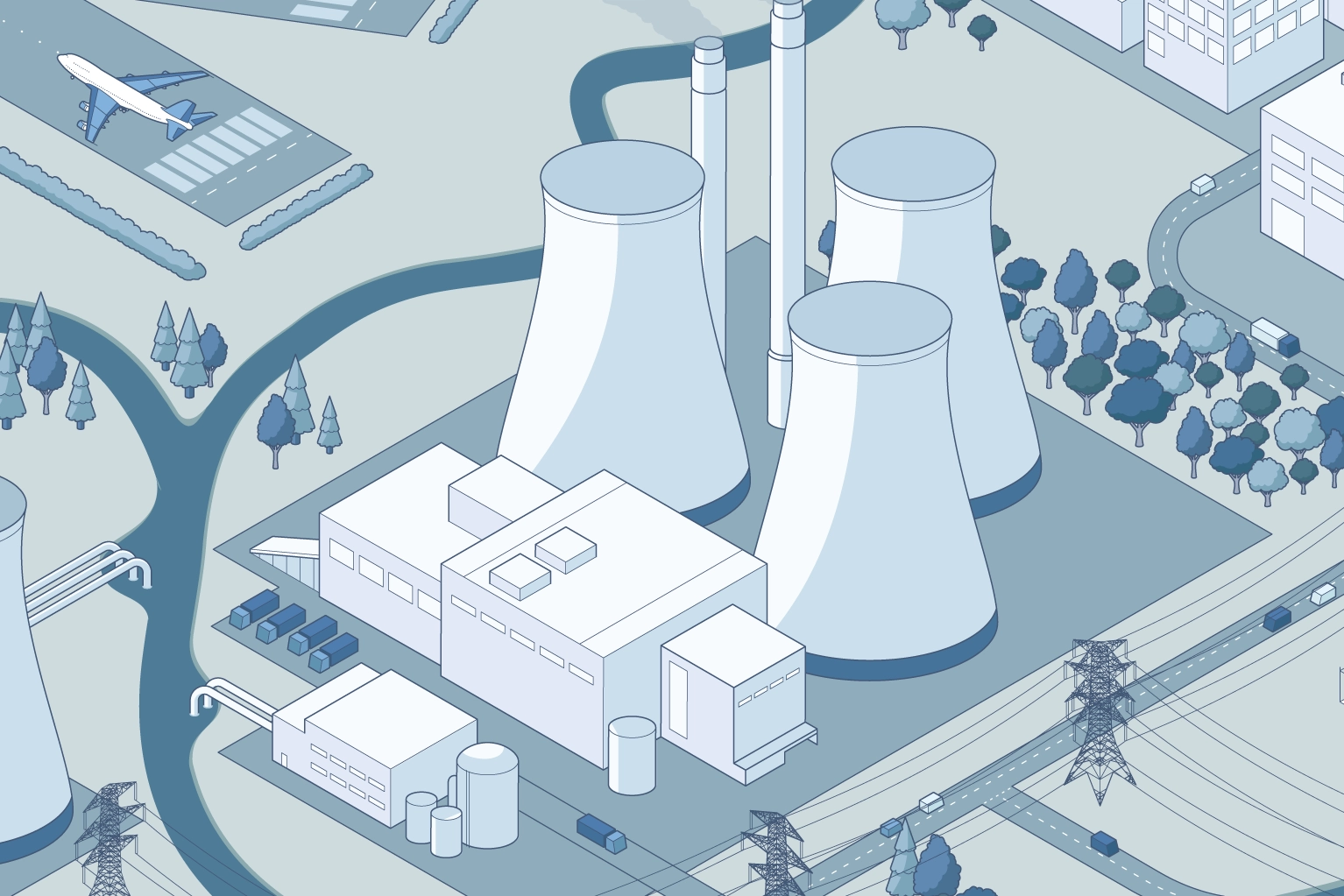 Graphic illustration of a power station.